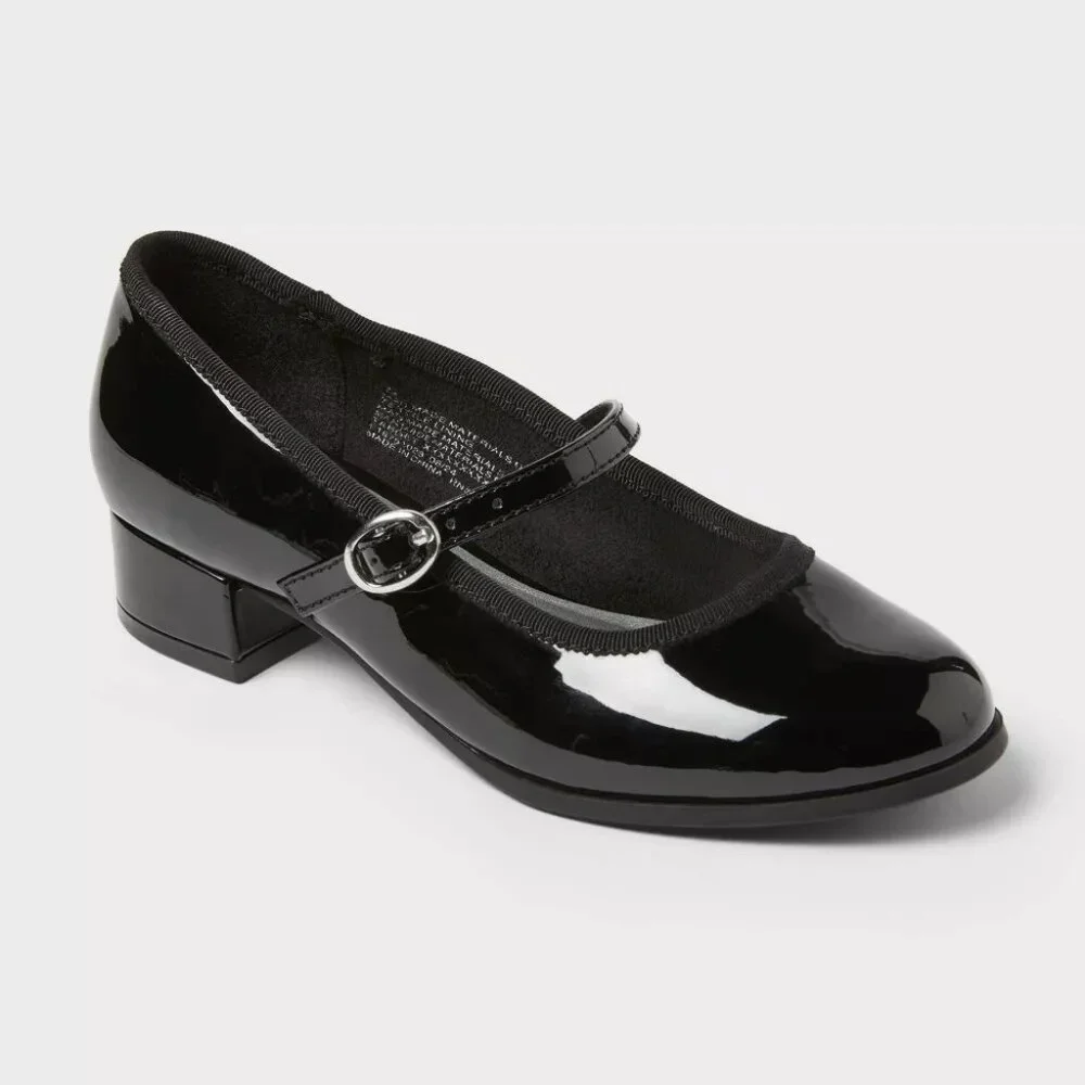 NEW Cat & Jack Kids' Avi Patent Dress Heels - Black - Size 13